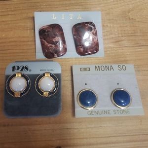 3 pair, vintage pierced, lit a, 1928, and mona so
